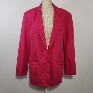 Fashion Options Linen Blazer Pink Lined Notch Collar Pockets Single Button SZ 8